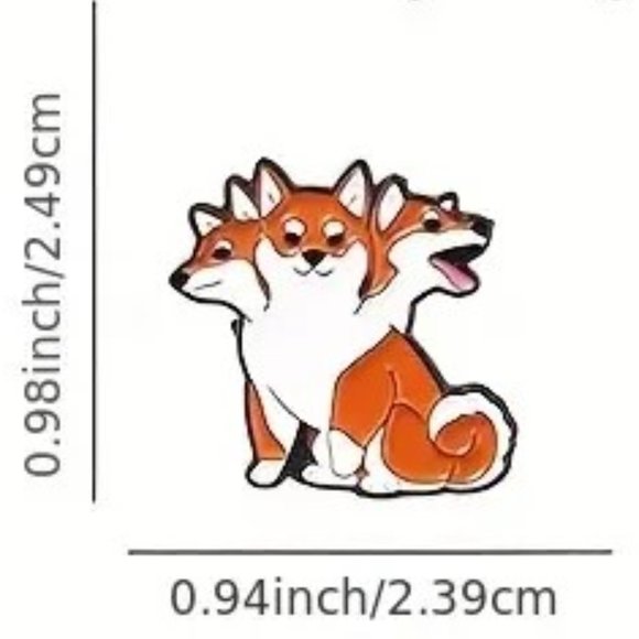 Dog Enamel Pin 3 Headed Shiba Inu Fox Brooch Funny Bag Charm Backpack Whimsical - Picture 2 of 2
